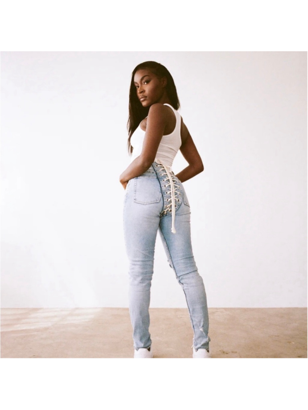 Women's SAMARIA LEAH SIGNATURE LACE-UP 'LEAH' JEANS Light Blue Size 29